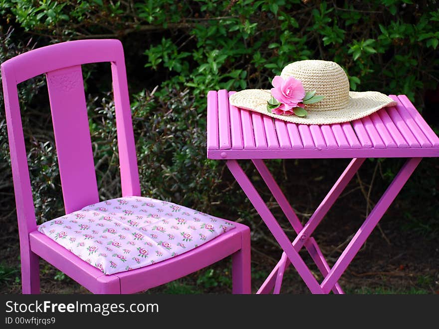 Shot of a garden table and chair. Shot of a garden table and chair