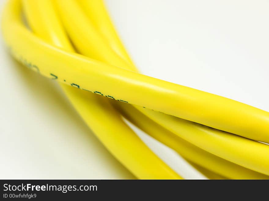 Yellow Computer Network Cable on White background