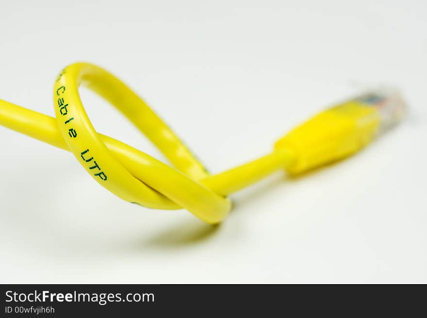 Yellow Computer Network Cable on White background