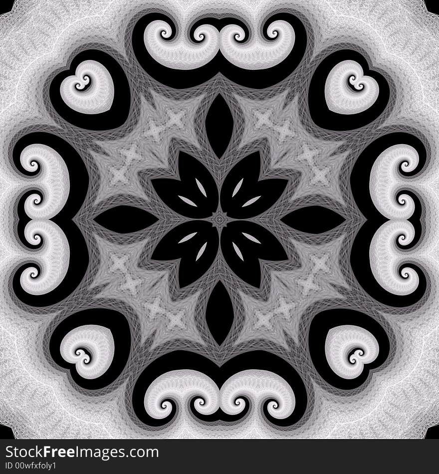 Abstract fractal image resembling black and white lace