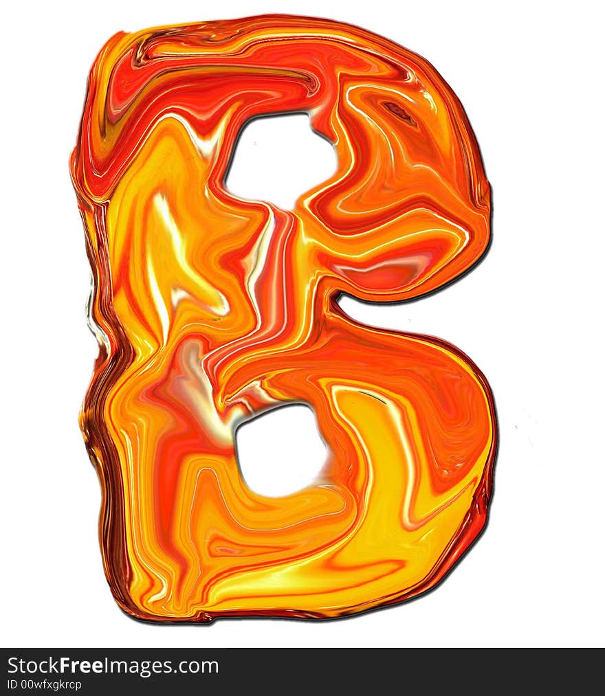 Illustration of isolated Alphabet B in molten colours on white Background