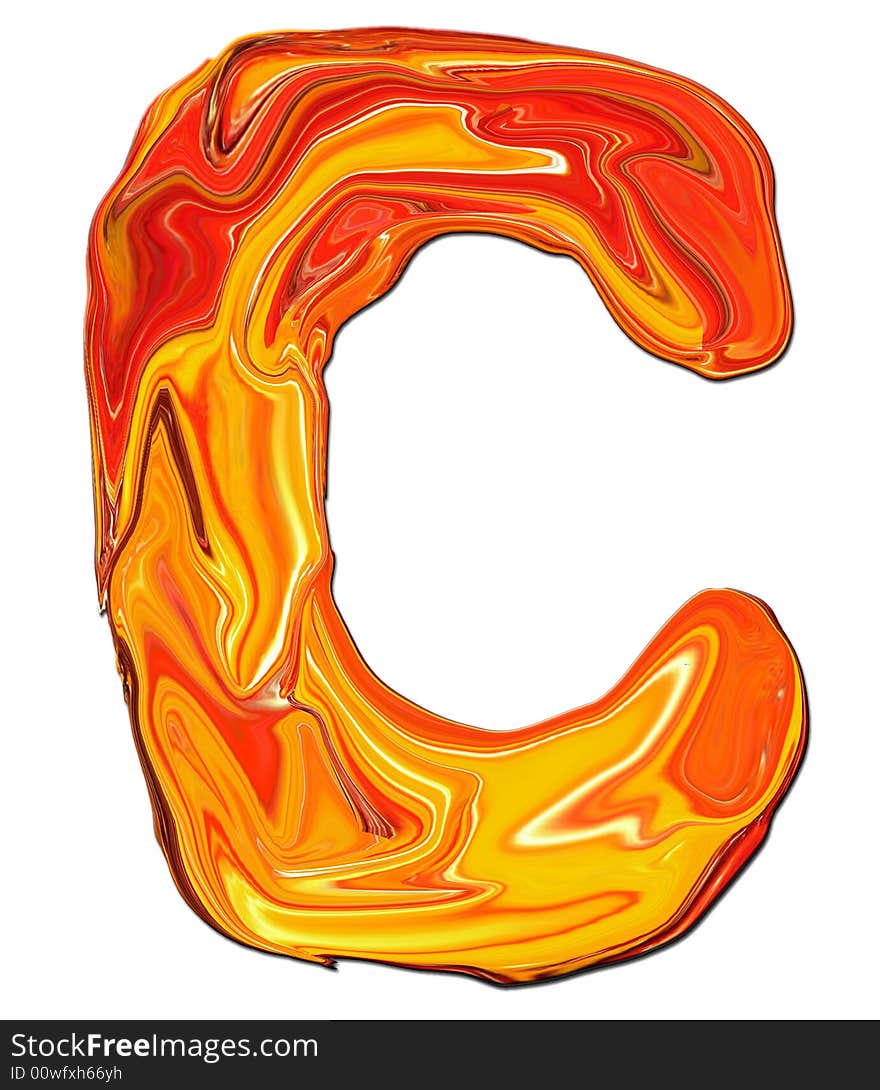 Illustration of isolated Alphabet C in molten colours on white Background