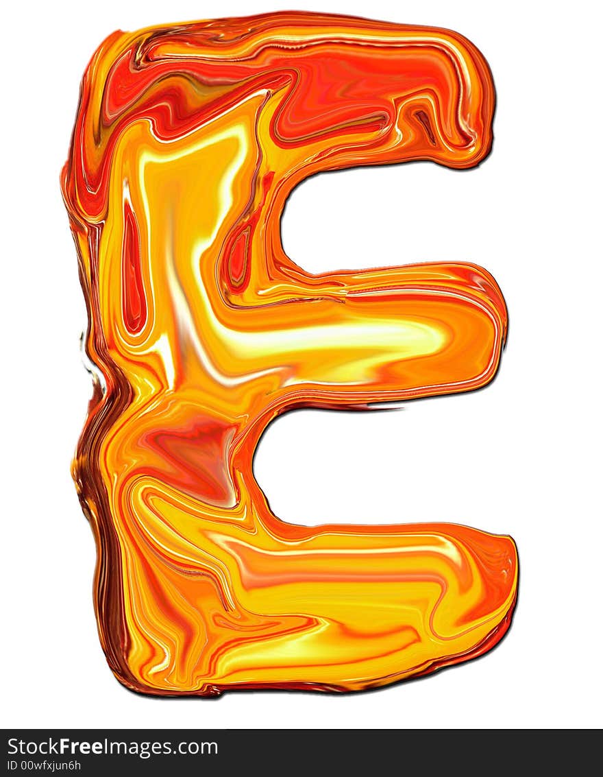 Illustration of isolated Alphabet E in molten colours on white Background