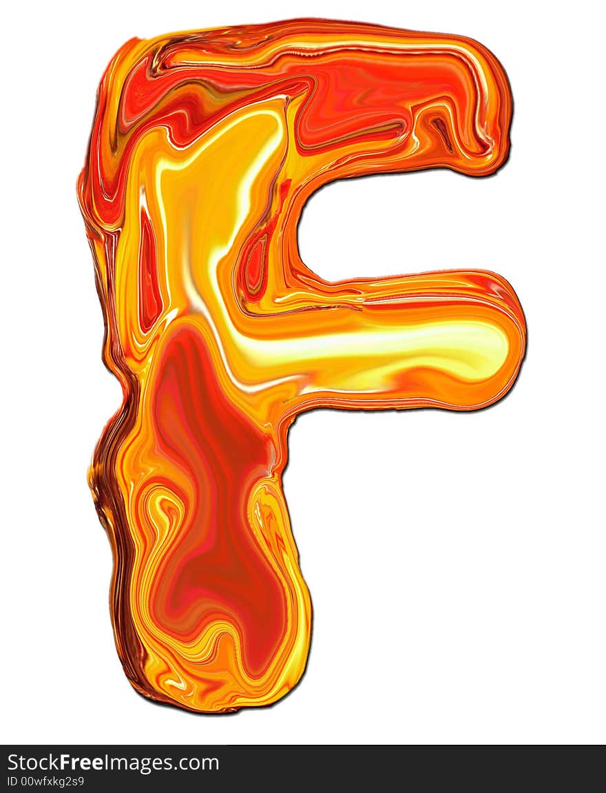 Illustration of isolated Alphabet F in molten colours on white Background