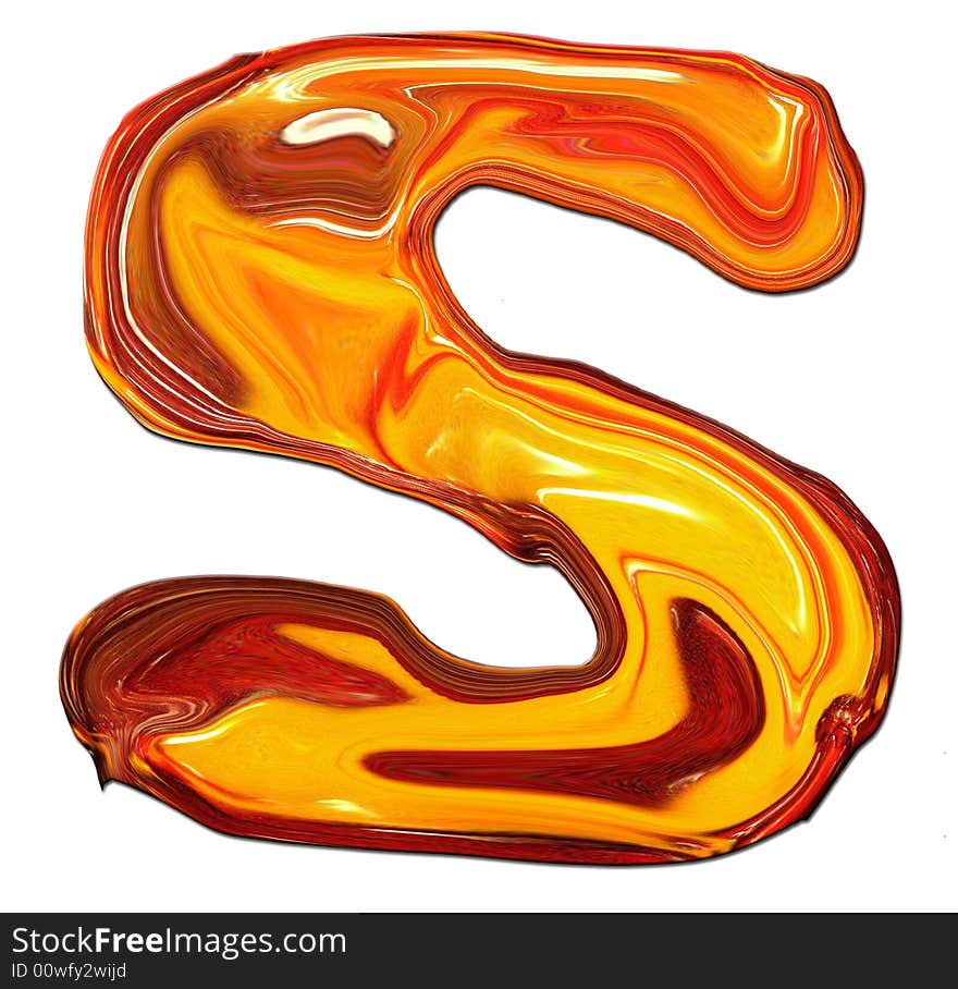 Illustration of isolated Alphabet S in molten colours on white Background