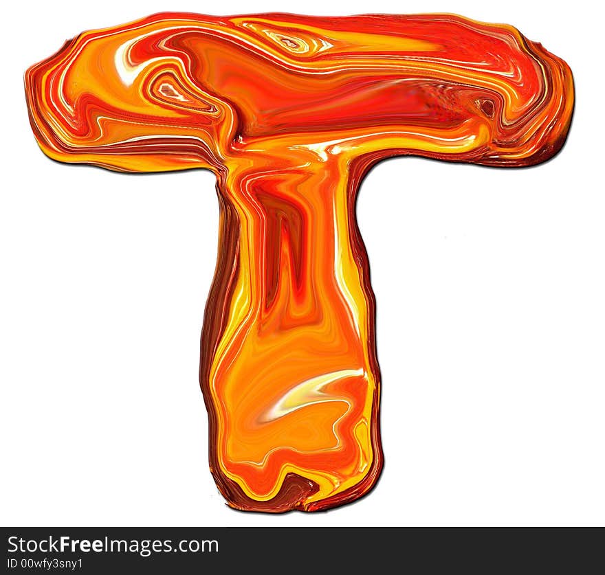 Illustration of isolated Alphabet T in molten colours on white Background