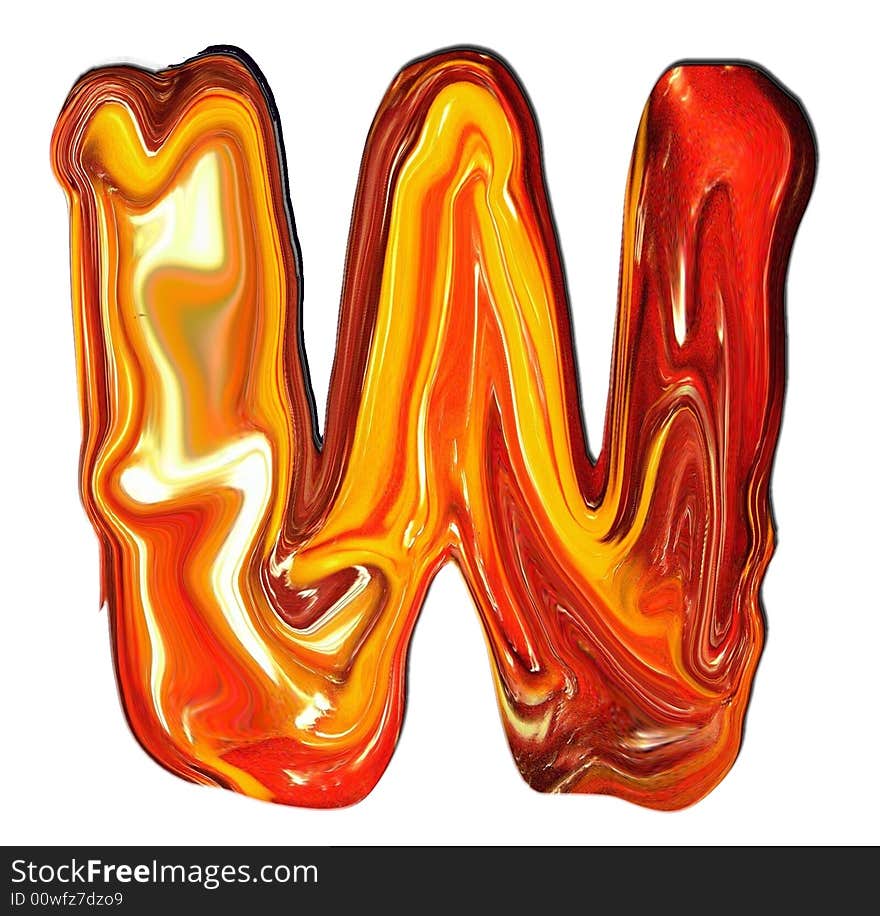 Illustration of isolated Alphabet W in molten colours on white Background