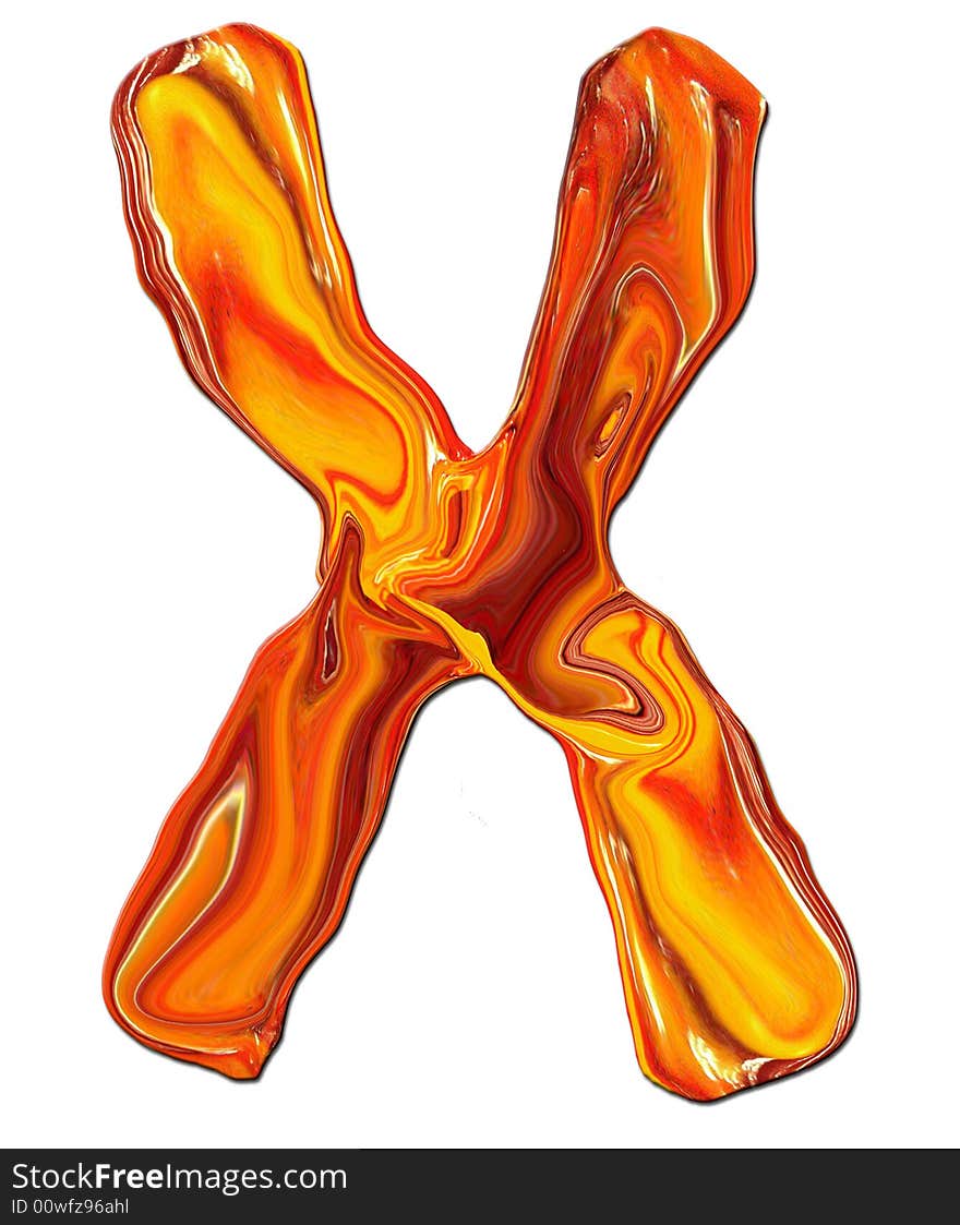 Illustration of isolated Alphabet X in molten colours on white Background