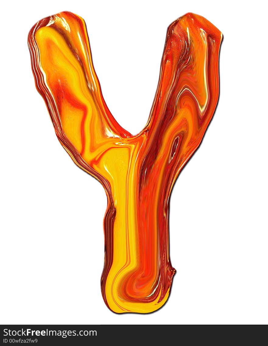 Illustration of isolated Alphabet Y in molten colours on white Background