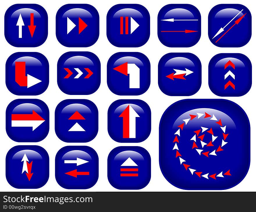 Red and white arrows on blue glossy webbuttons. Red and white arrows on blue glossy webbuttons