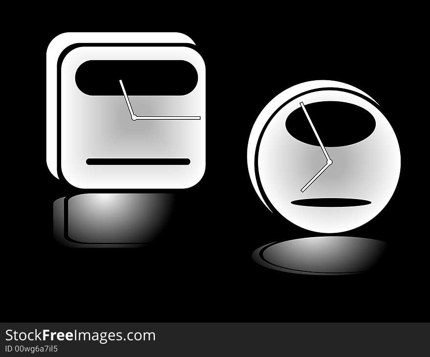 Modern reflecting clocks on black background