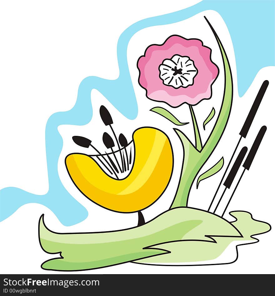 Pink and yellow flowers- illustration