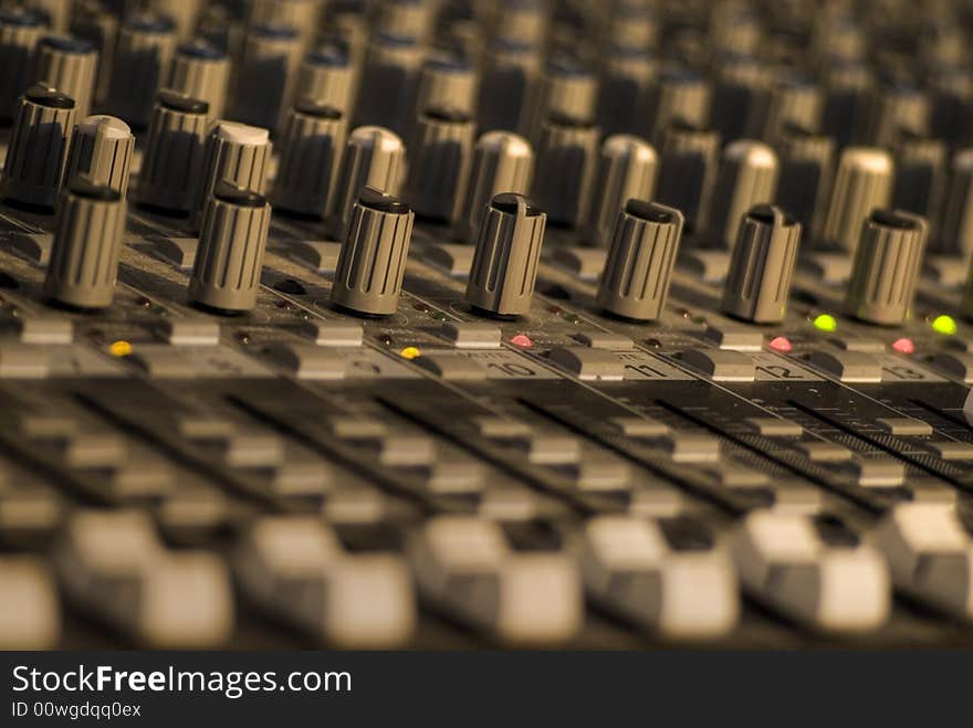 Detail shot of an audio mixer. Detail shot of an audio mixer