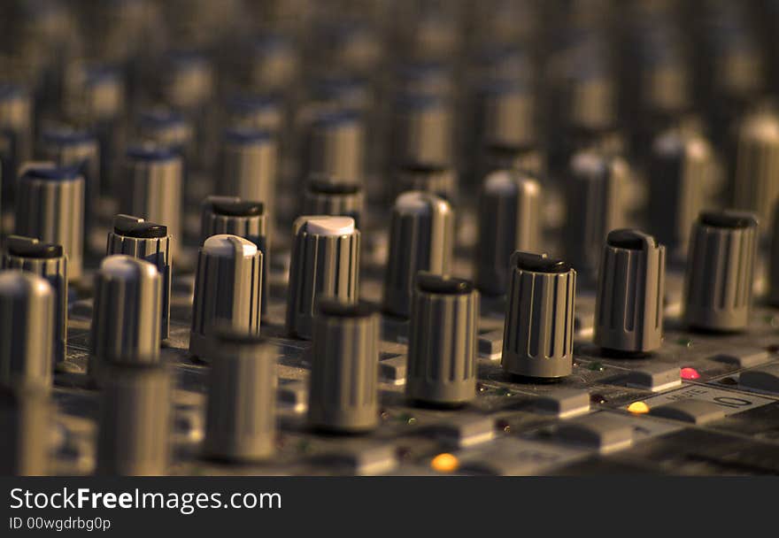 Detail shot of an audio mixer. Detail shot of an audio mixer