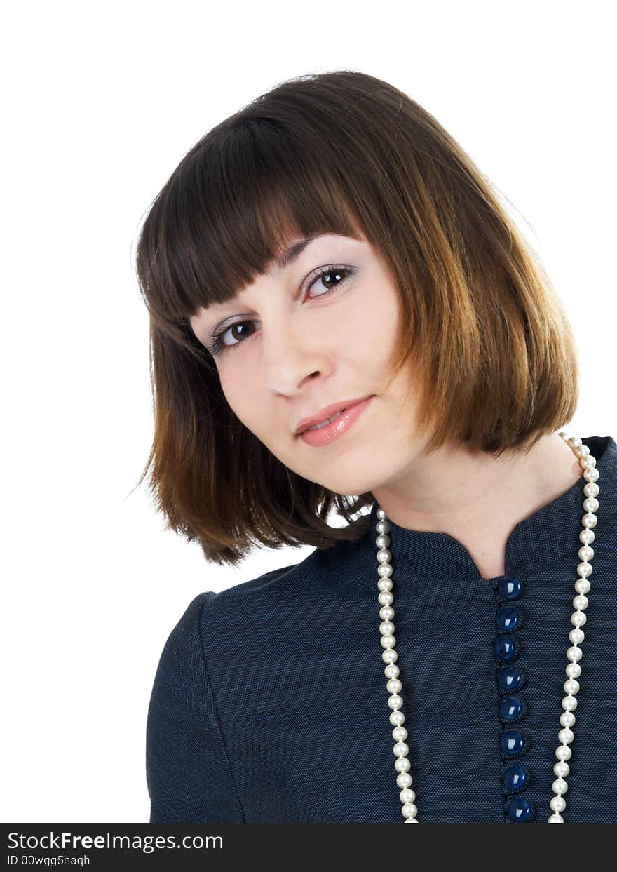 Beautiful girl with beads looking to camera