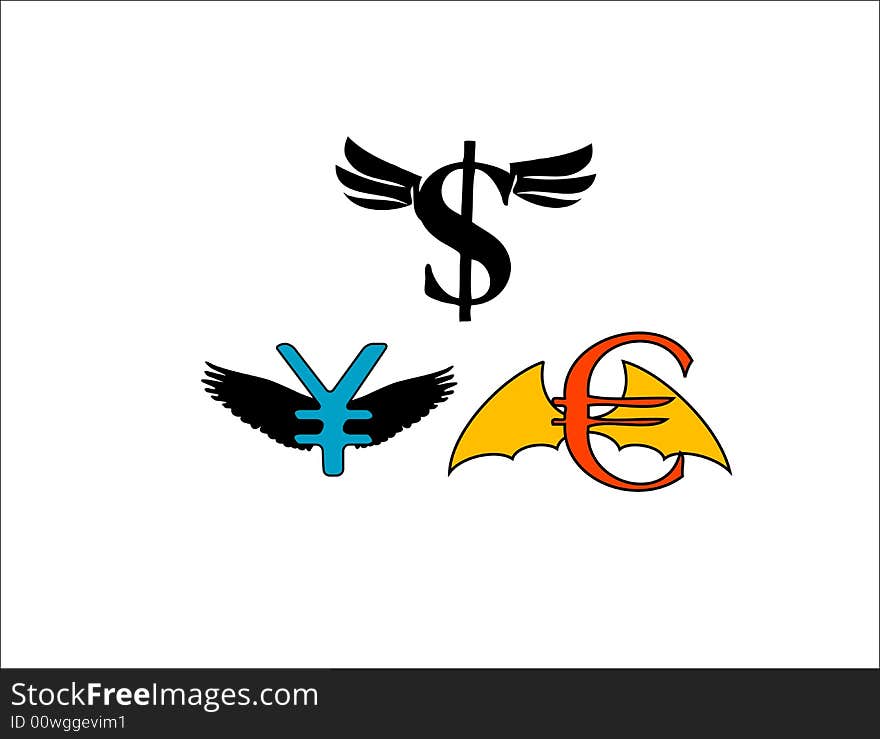 Abstract white illustration with money symbols and wings