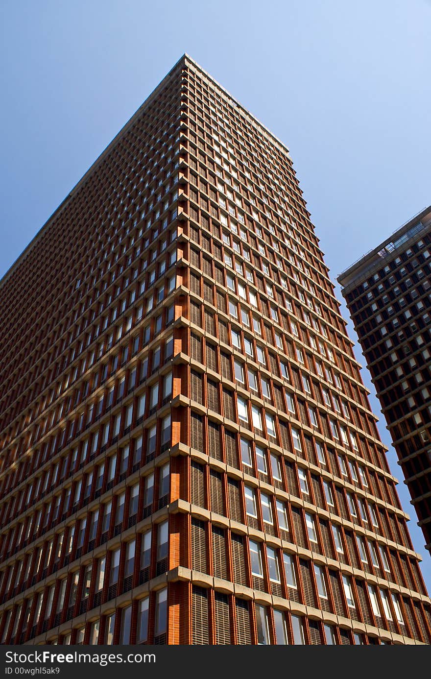 Old skyscrapers rising up to the sky in copley square, boston