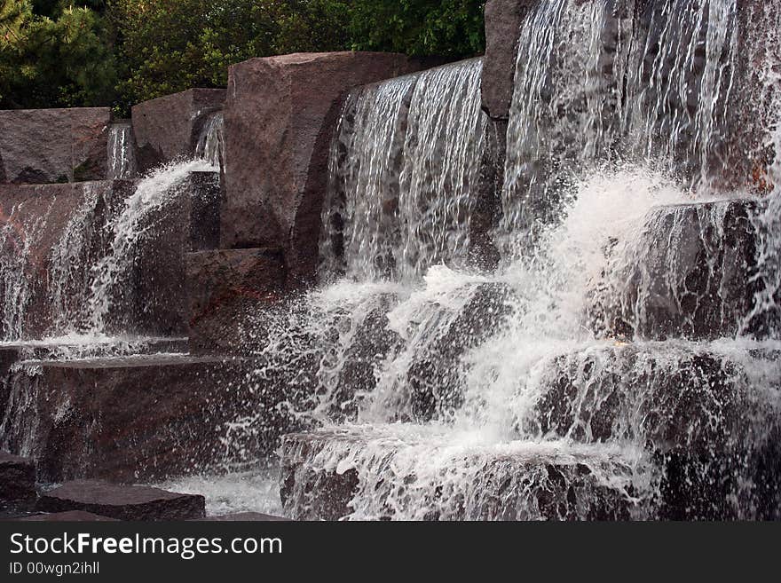 Cascading waterfall in the Franklin Delano Roosevelt memorial in Washington, DC, USA. Cascading waterfall in the Franklin Delano Roosevelt memorial in Washington, DC, USA.