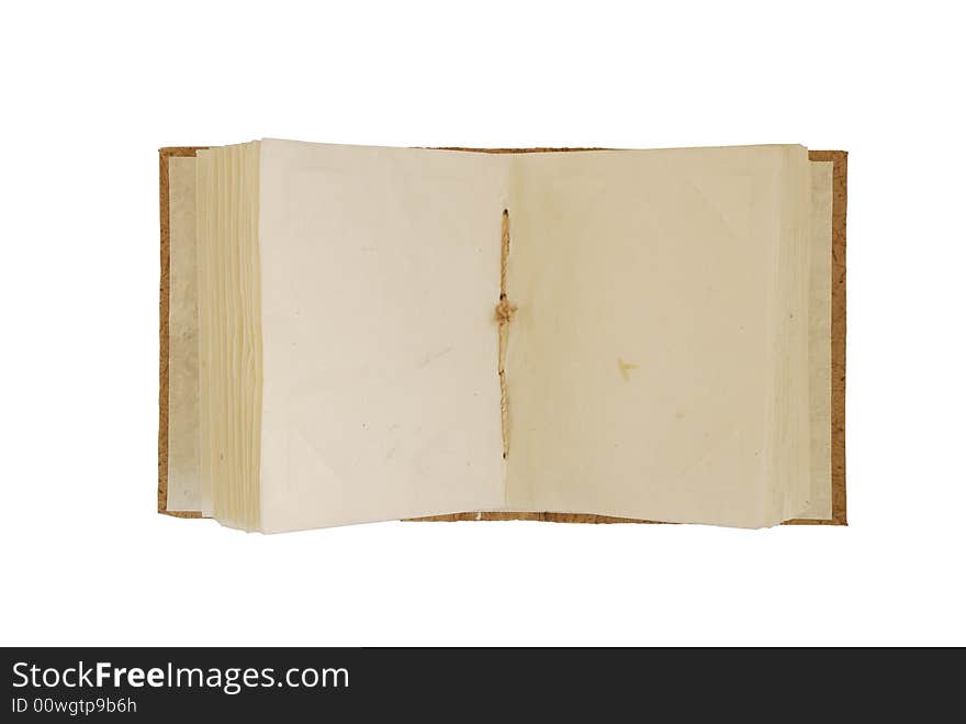 Open old book with rough texture isolated on white. Open old book with rough texture isolated on white