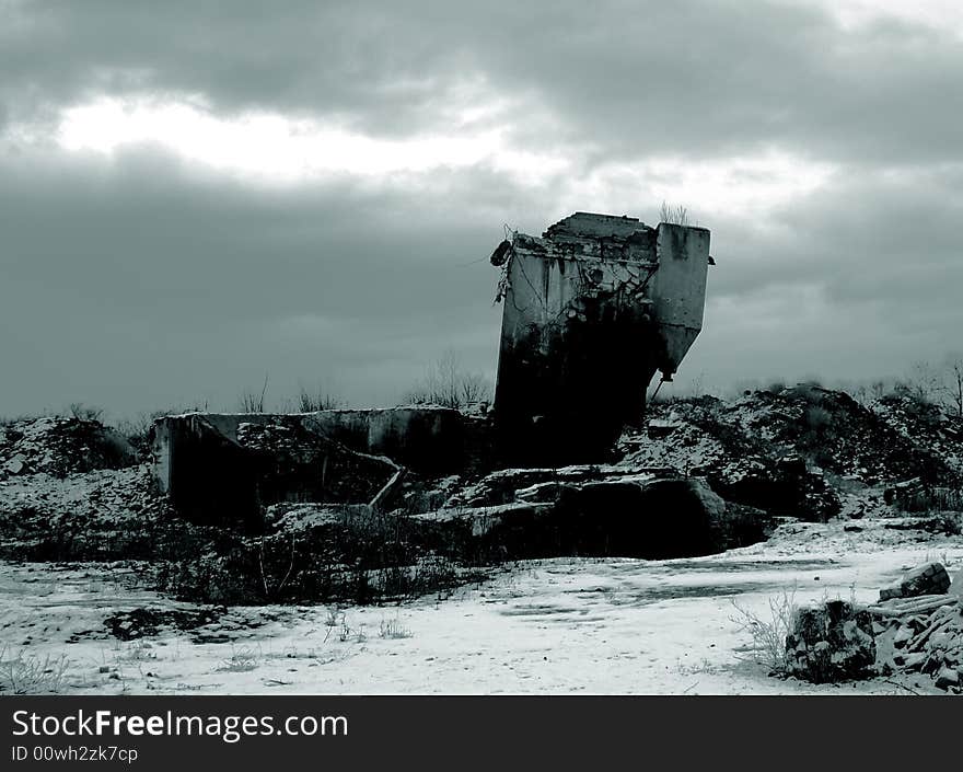 The ruins of an old paper mill in winter. The ruins of an old paper mill in winter