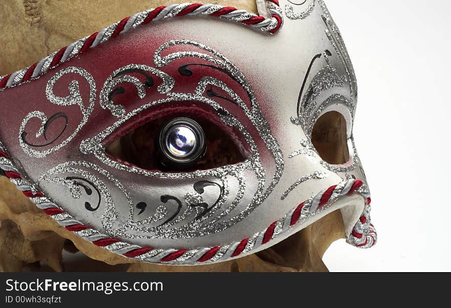 Art mask and skull close up