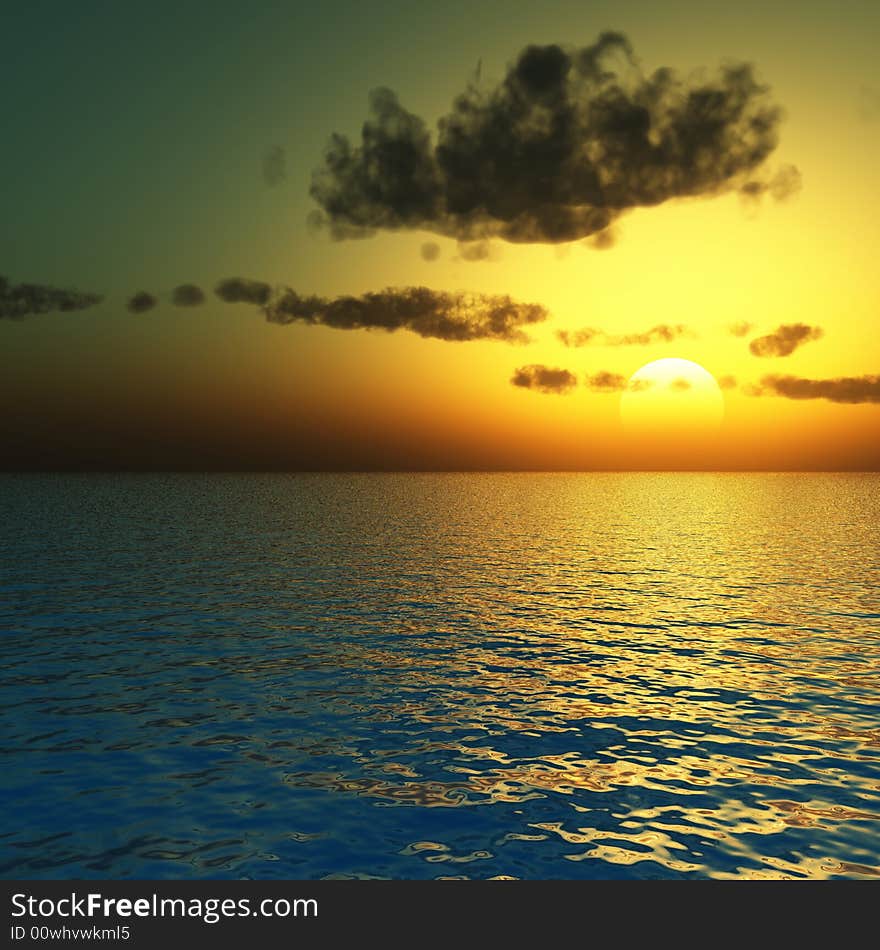 Beautiful sea and sky at sunset - digital artwork. Beautiful sea and sky at sunset - digital artwork