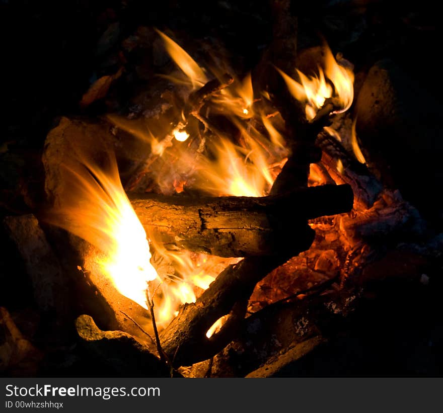 Camping Fire on a black background