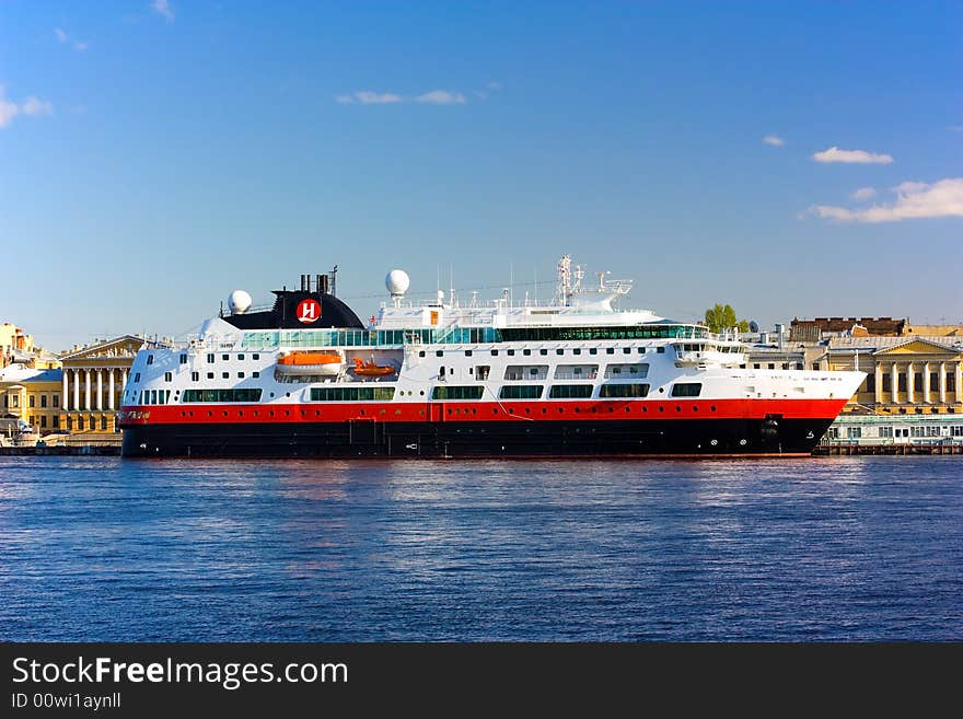 Sea liner in city embankment