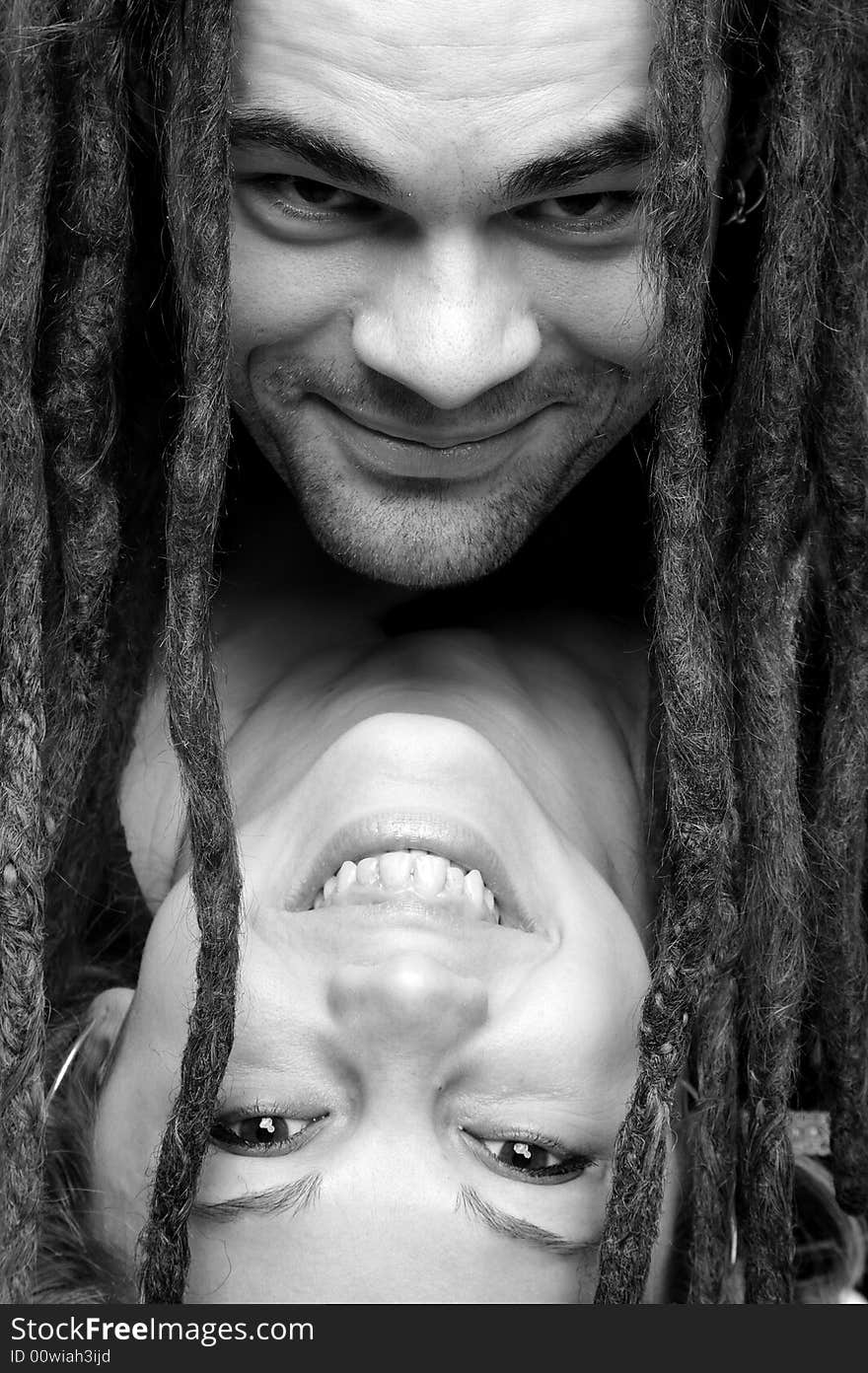 Black and white smiling couple portrait