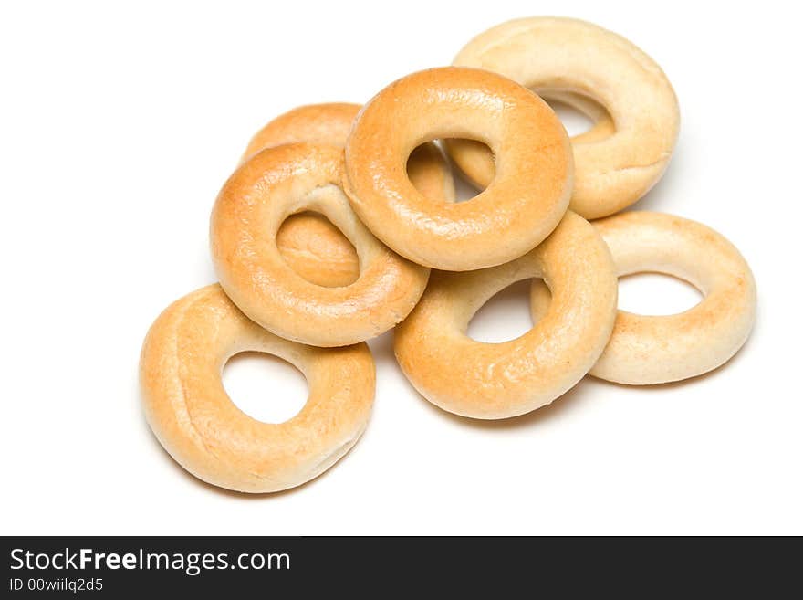 Round-shaped crackers on white background