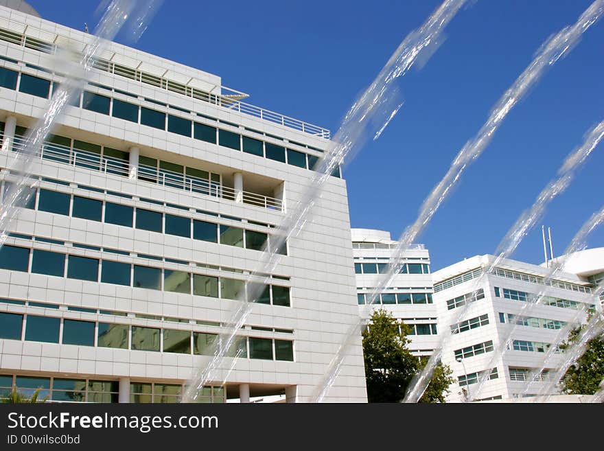 Office building with blurred water spring. Office building with blurred water spring