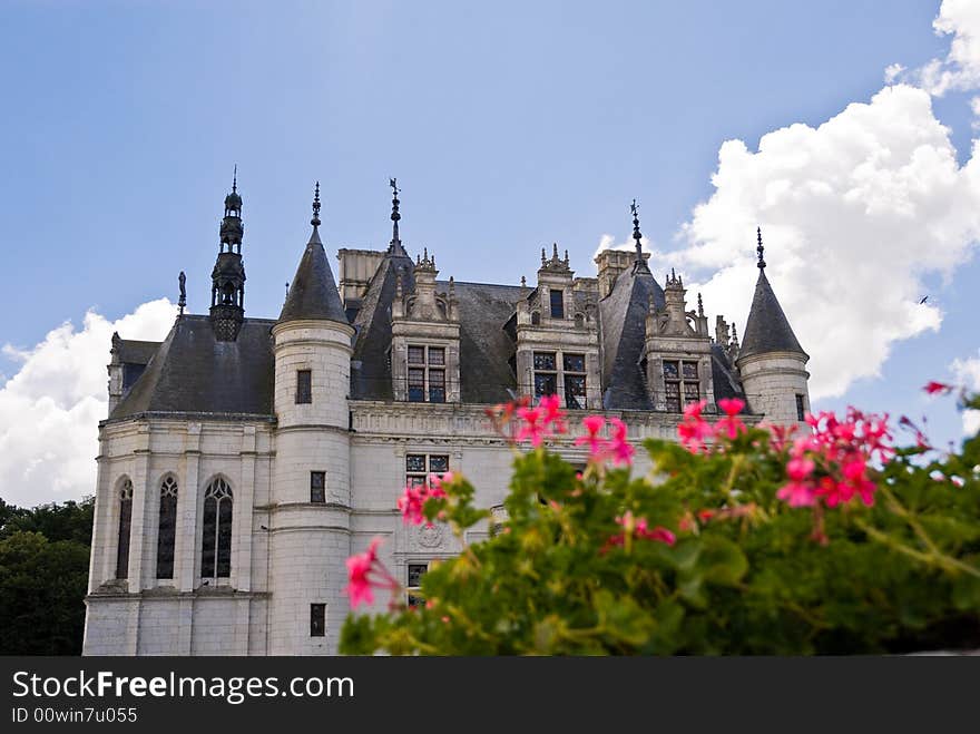 Flowers in front of the famous castle Chenonceau. Loire Valley, France. Flowers in front of the famous castle Chenonceau. Loire Valley, France.