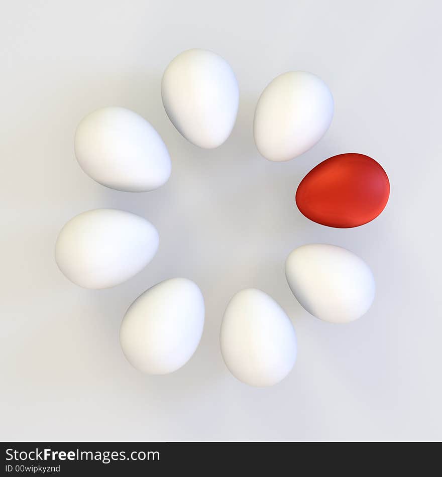 Illustration of white eggs with a red one. Illustration of white eggs with a red one