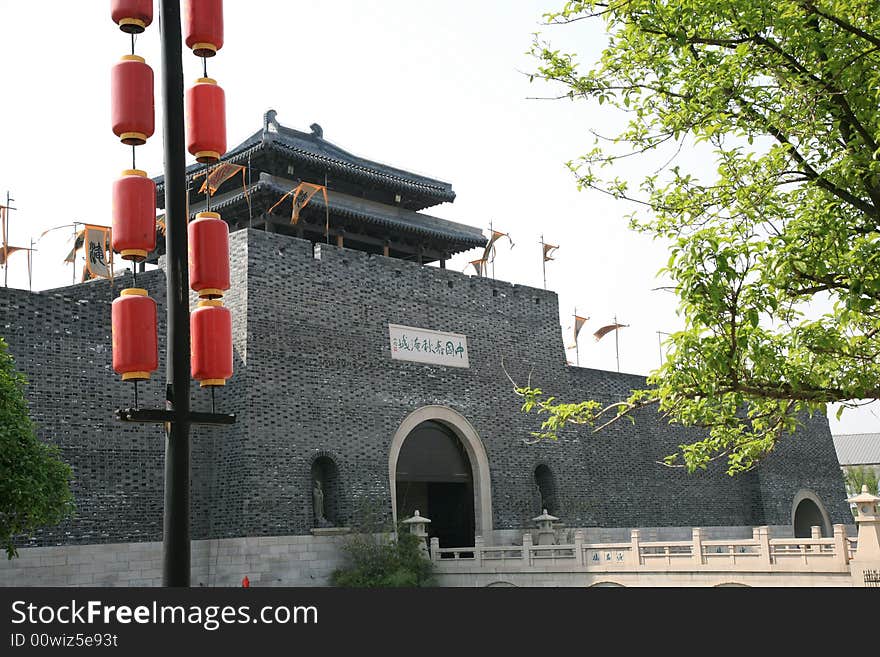 Traditional Chinese City Gate with City Wall. Traditional Chinese City Gate with City Wall