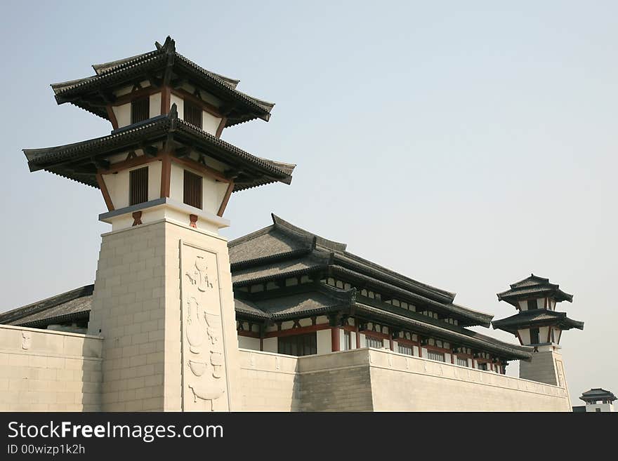 Traditional Chinese Building with Watchtower