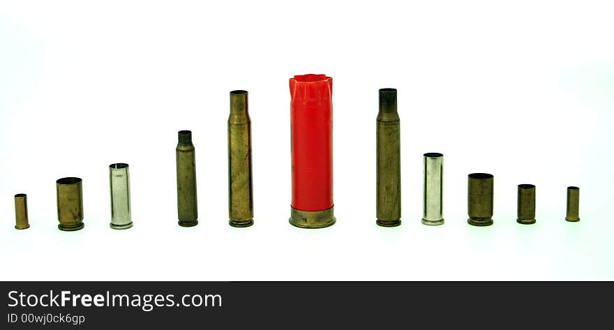 Line-up of different spent bullets