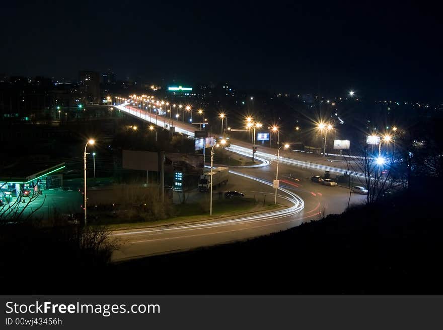 Jam on a crossroads at night. Jam on a crossroads at night