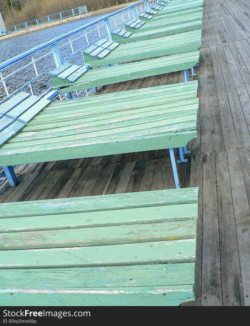 Plank beds on a beach