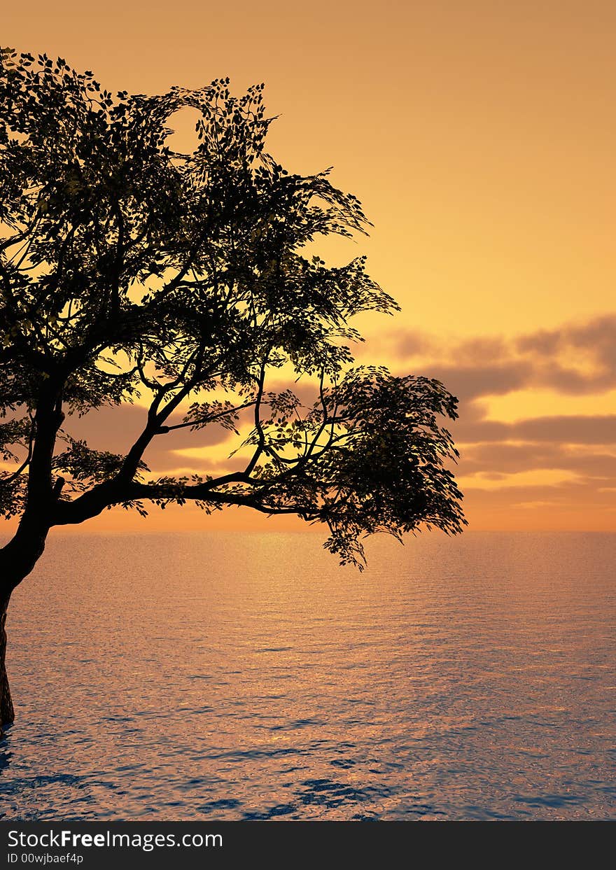 Old tree at a ocean beach - digital artwork.