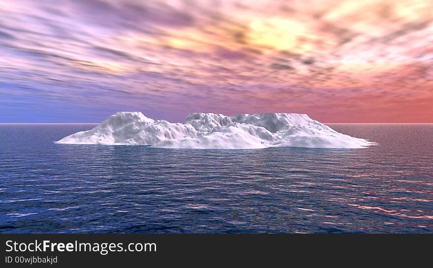 The big iceberg on  the open ocean - 3d landscape scene.