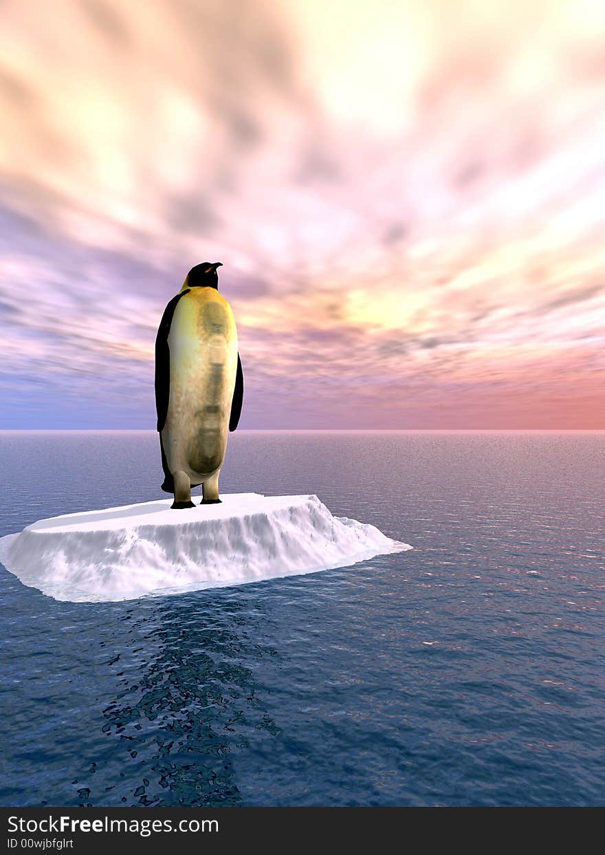 Antarctic penguin on ice - 3d scene. Antarctic penguin on ice - 3d scene