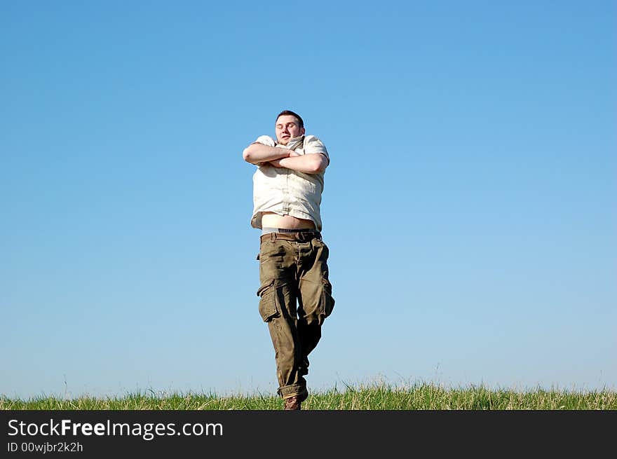 Happy man on sky background. Happy man on sky background