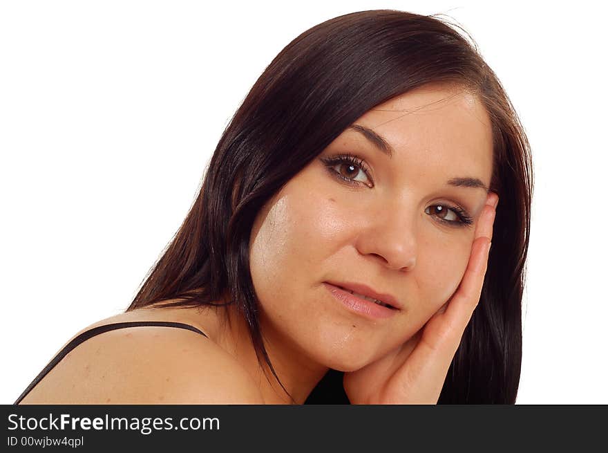 Attractive brunete woman on white background. Attractive brunete woman on white background