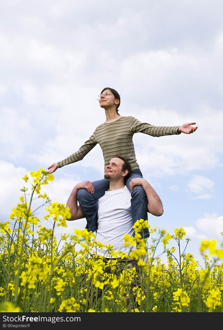 Young casual couple having fun outdoors