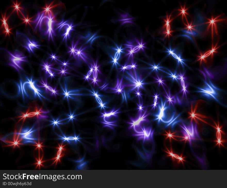 Abstract electric asterisks on a black background