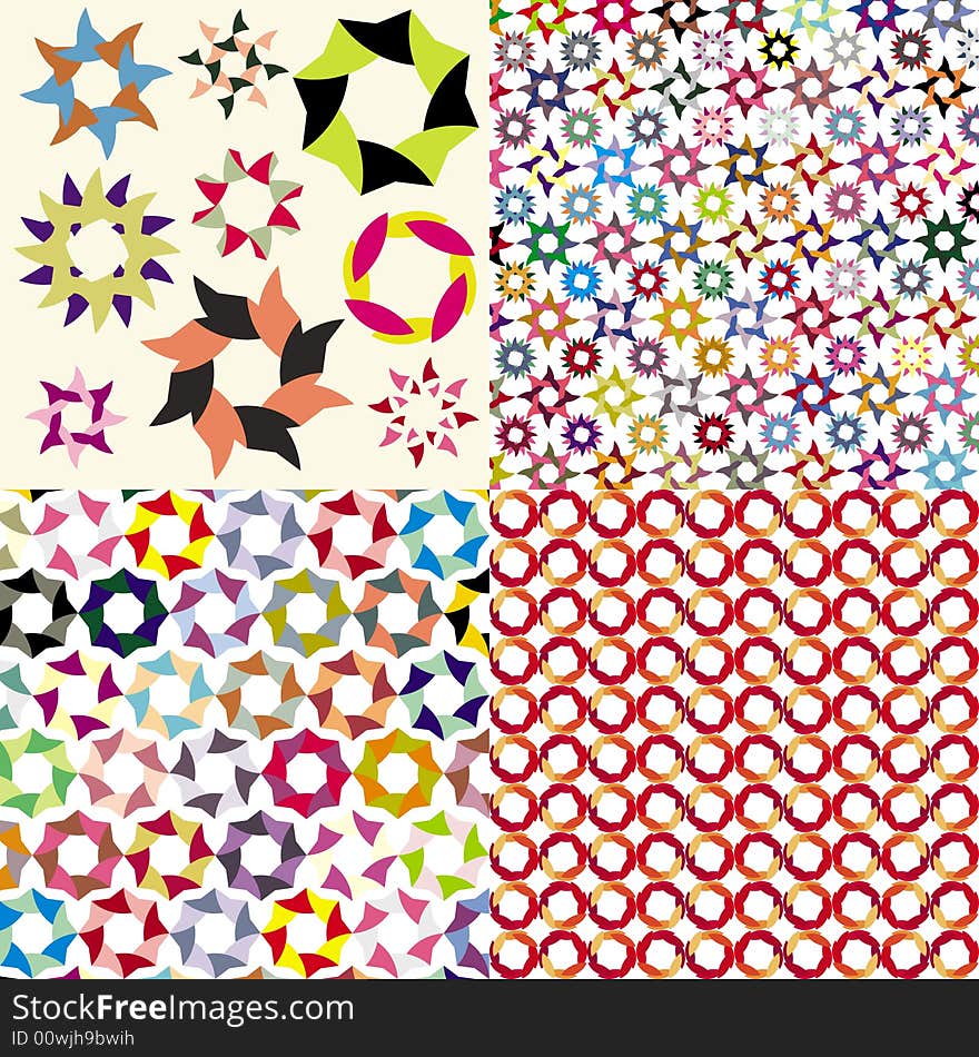 Decored wallpaper and colored stars on the white background. Decored wallpaper and colored stars on the white background