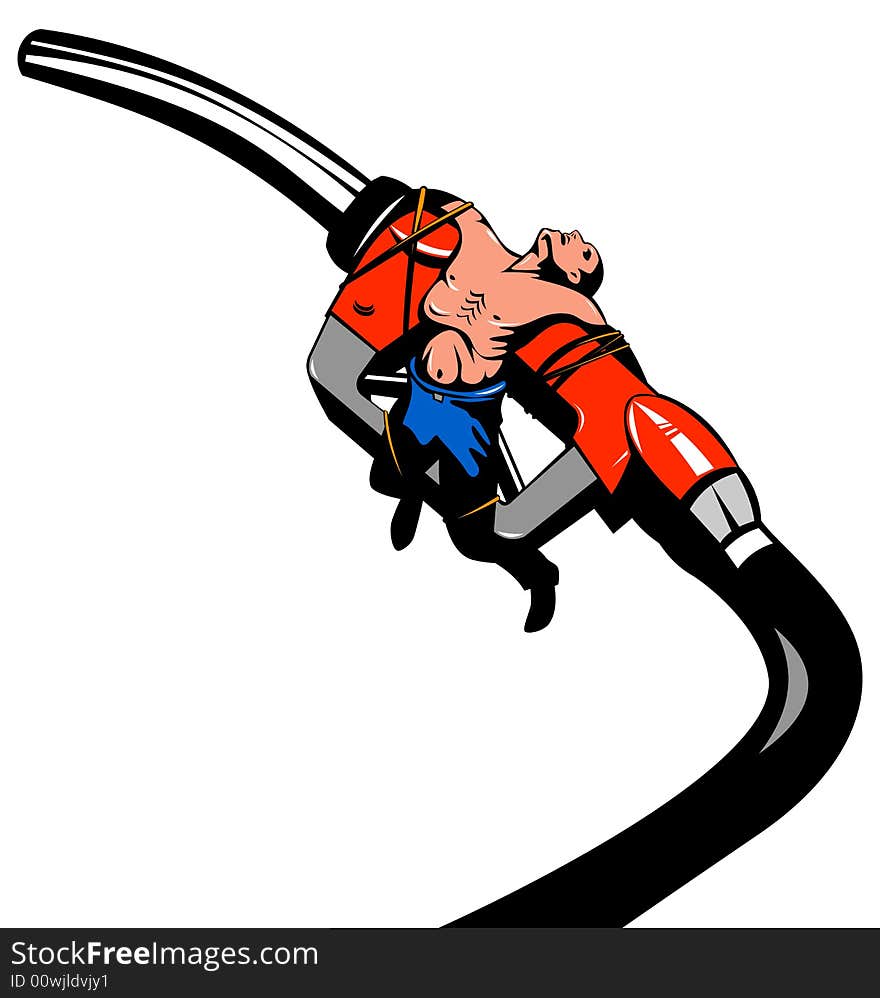 Man tied to a gasoline pump