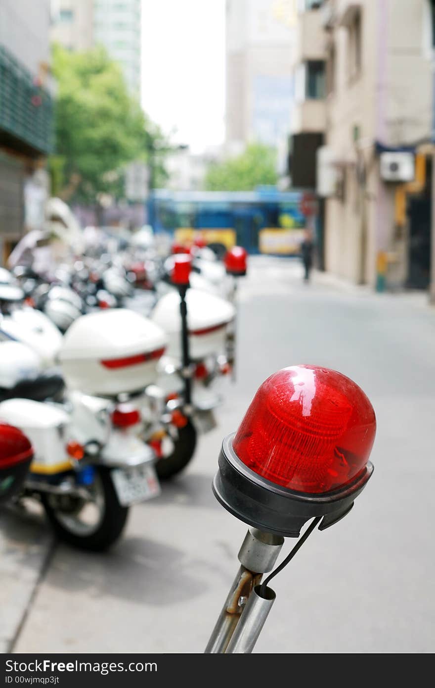 Police motorcycle with red Light. Police motorcycle with red Light