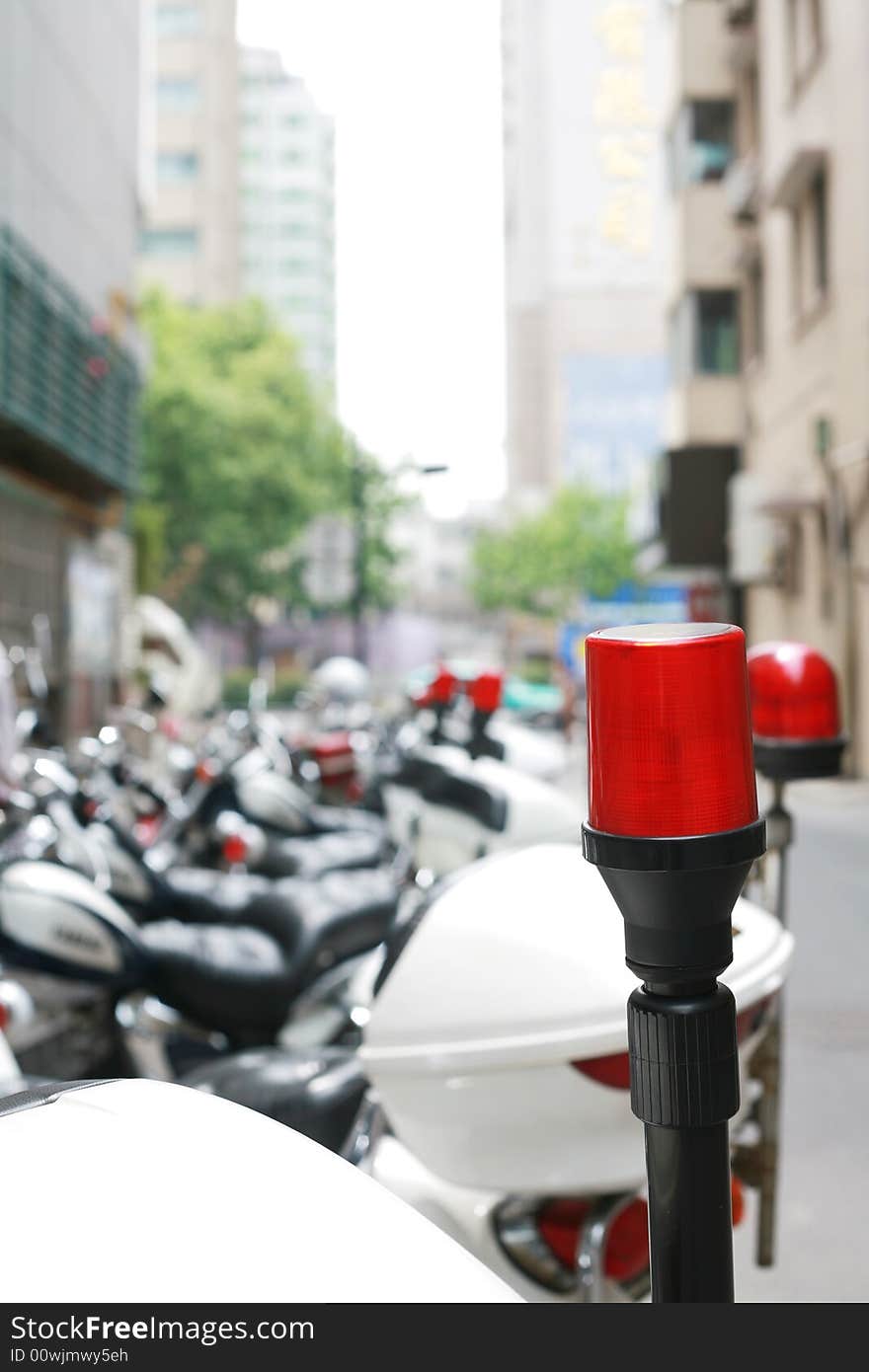 Police motorcycle with red Light. Police motorcycle with red Light