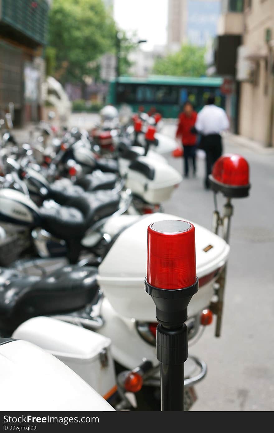 Police motorcycle with red Light. Police motorcycle with red Light